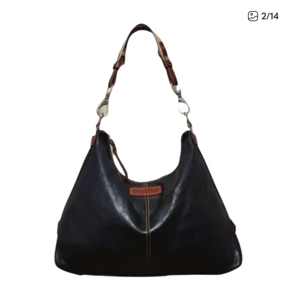 Dooney & Bourke Black Leather Shoulder Bag with Brown Trim - Picture 5 of 9